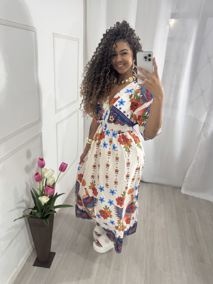 Vestido longo de manga