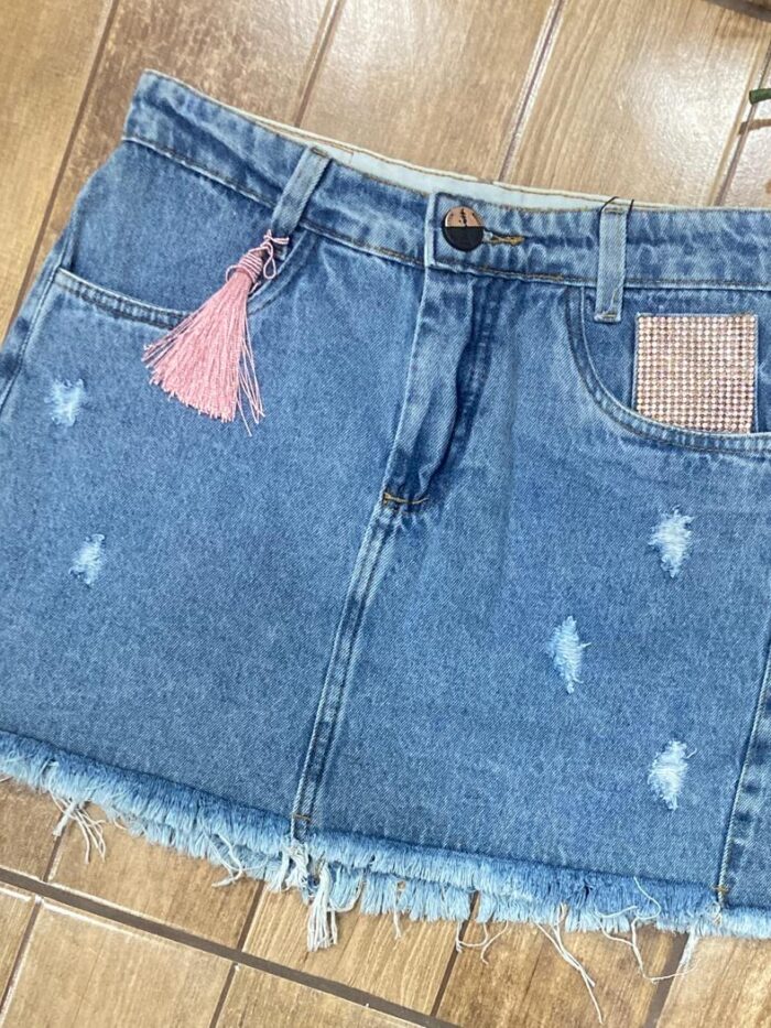 Saia jeans com strass