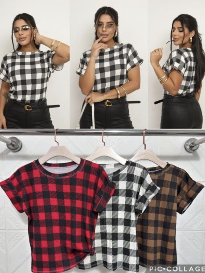 Blusa xadrez manga dobrada M
