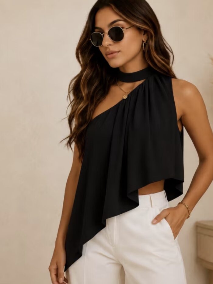 Blusa detalhe pescoço babado