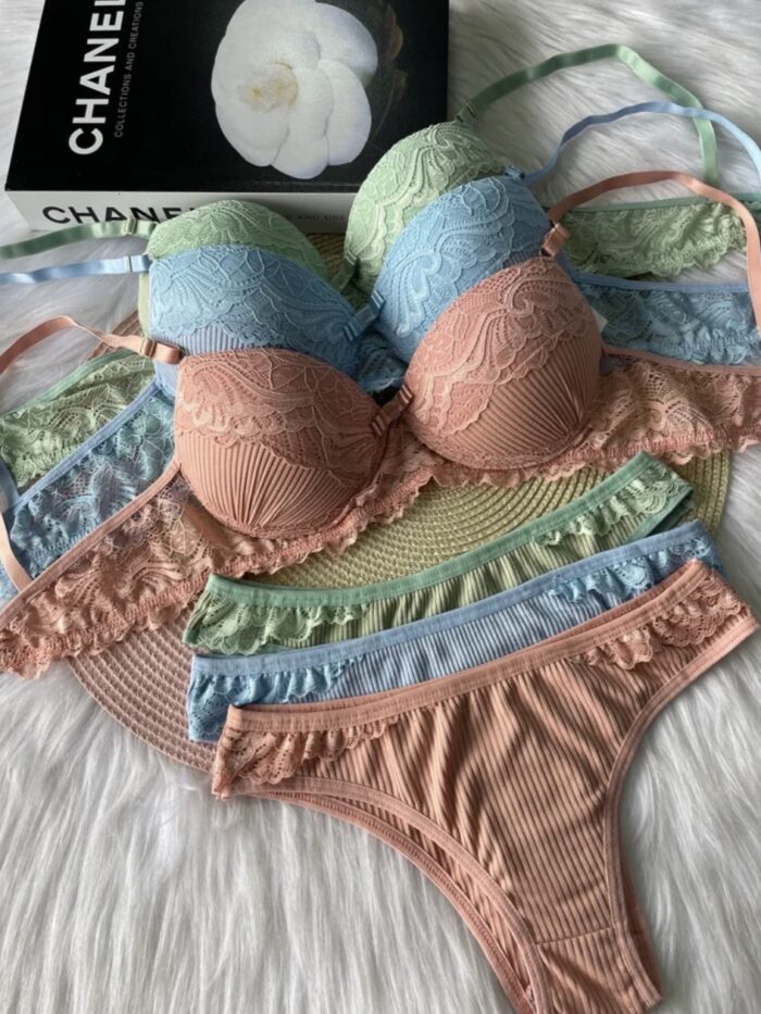 Conj lingerie canelado renda