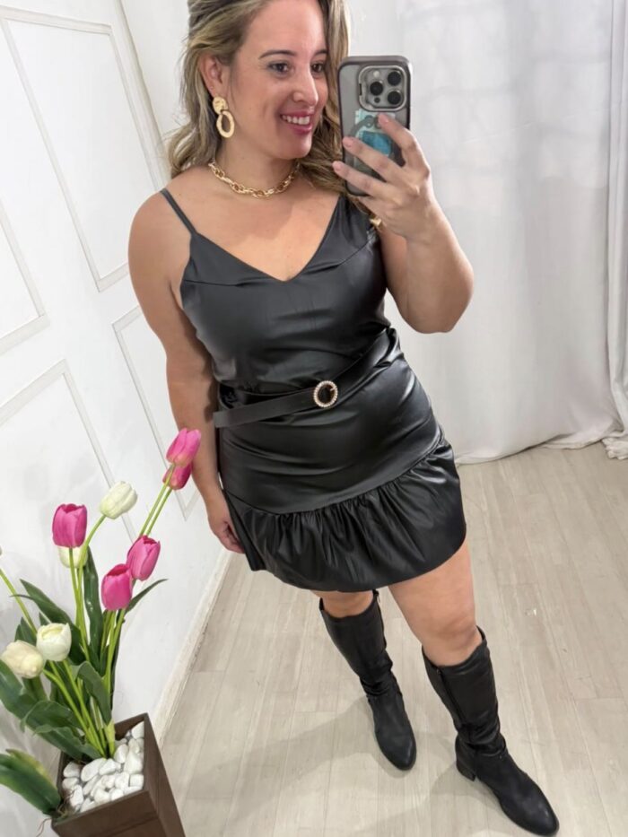 Vestido alça cirre babado
